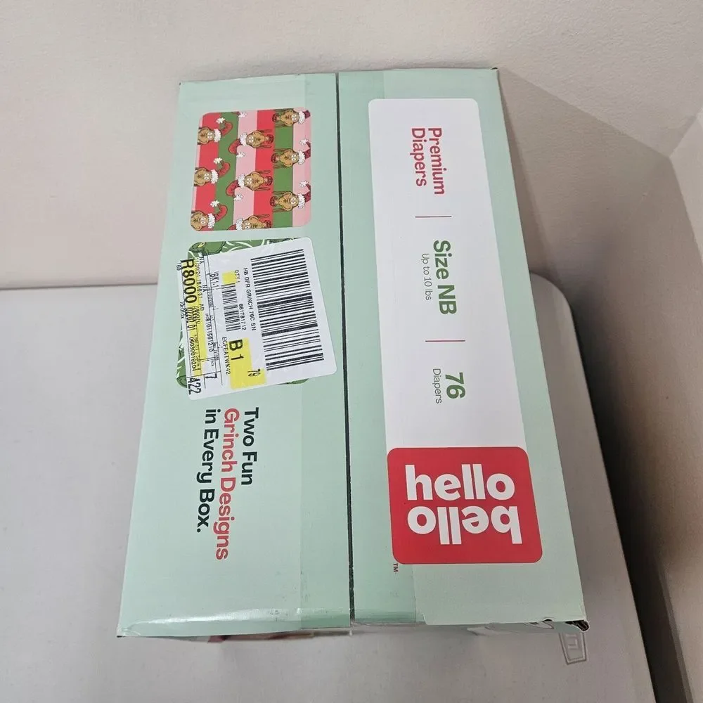 76 Cnt Hello Bello NB Diapers Up To 10lbs Max Grinch Who Stole Christmas Holiday
